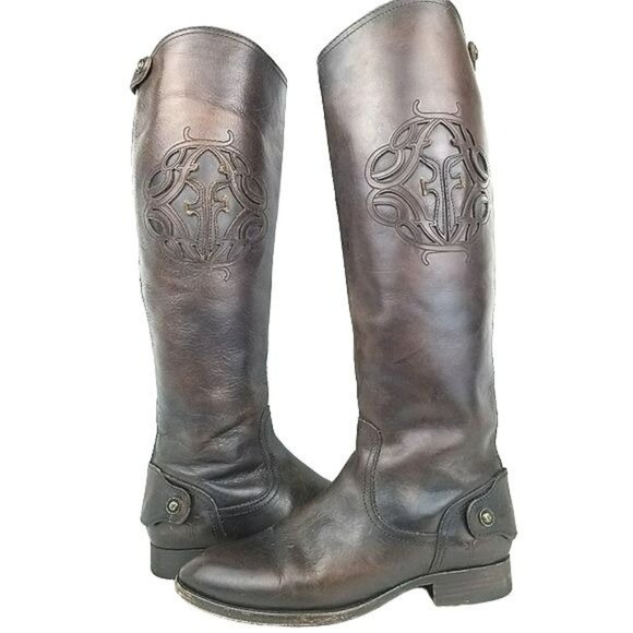 Frye Logo Embossed Melissa back button zip tall Riding Boots womens 6 - Picture 2 of 16